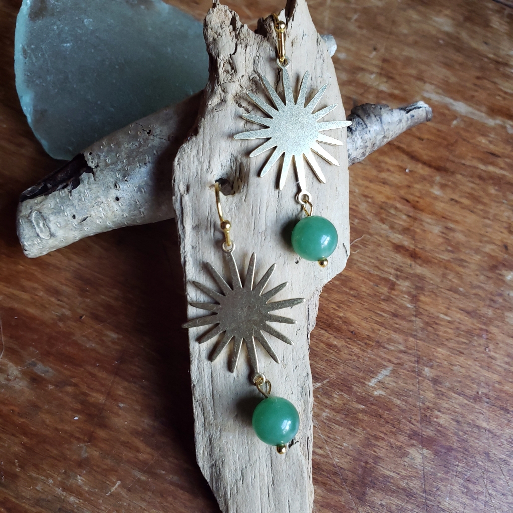 Celestial Sun X Green Aventurine Crystal Earrings